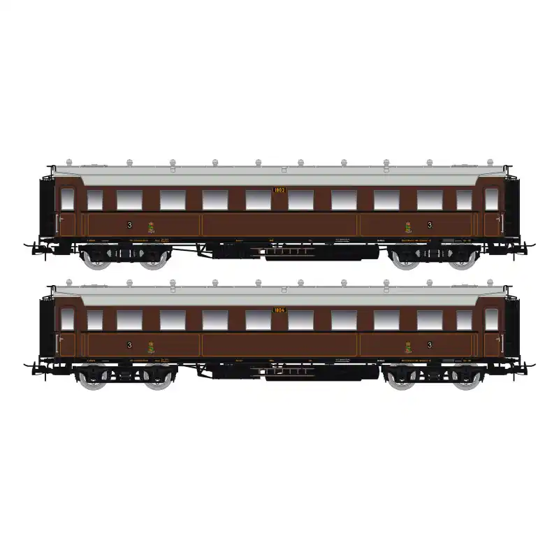 Set dvou osobních vozů 3. třídy C4Ü Sa 07, K.Sächs.Sts.E.B., s osvětlením, I. epocha, H0, Saxonia 87175 Vrácení Zdarma