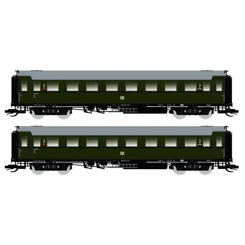 Set dvou osobních vozů 2. třídy C4Ü Sa 07, DR, III. epocha, s osvětlením, H0, Saxonia 87183 Sleva