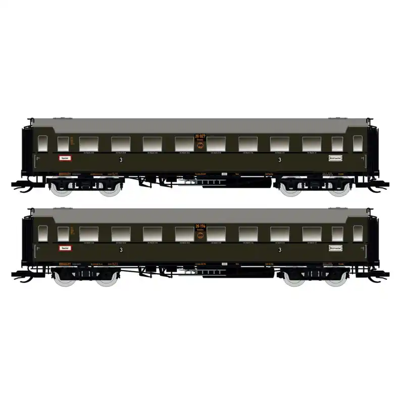Set dvou osobních vozů 3. třídy C4Ü Sa 07, DRG, II. epocha, s osvětlením, H0, Saxonia 87179 Omezená Nabídka