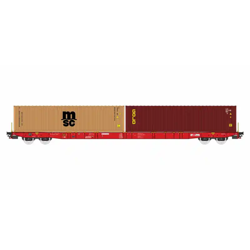 Kontejnerový vůz Sggnss RailCargo se dvěma kontejnery – MSC + Gold, VI. epocha, H0, IGRA MODEL 96010092 Víkendová Akce