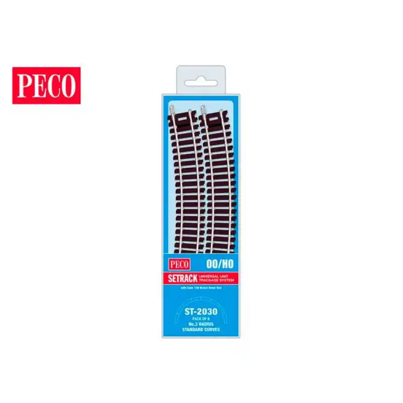 Sada kolejiva SETRACK, 8× oblouková kolej, poloměr 496 mm, 22,5˚, H0, Peco ST-2030 Speciální Cena