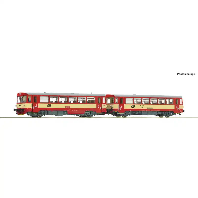 Autentický Motorový vůz 810 458-0 s přívěsným vozem, ČD, zvuková verze, V. epocha, H0, Roco 70377