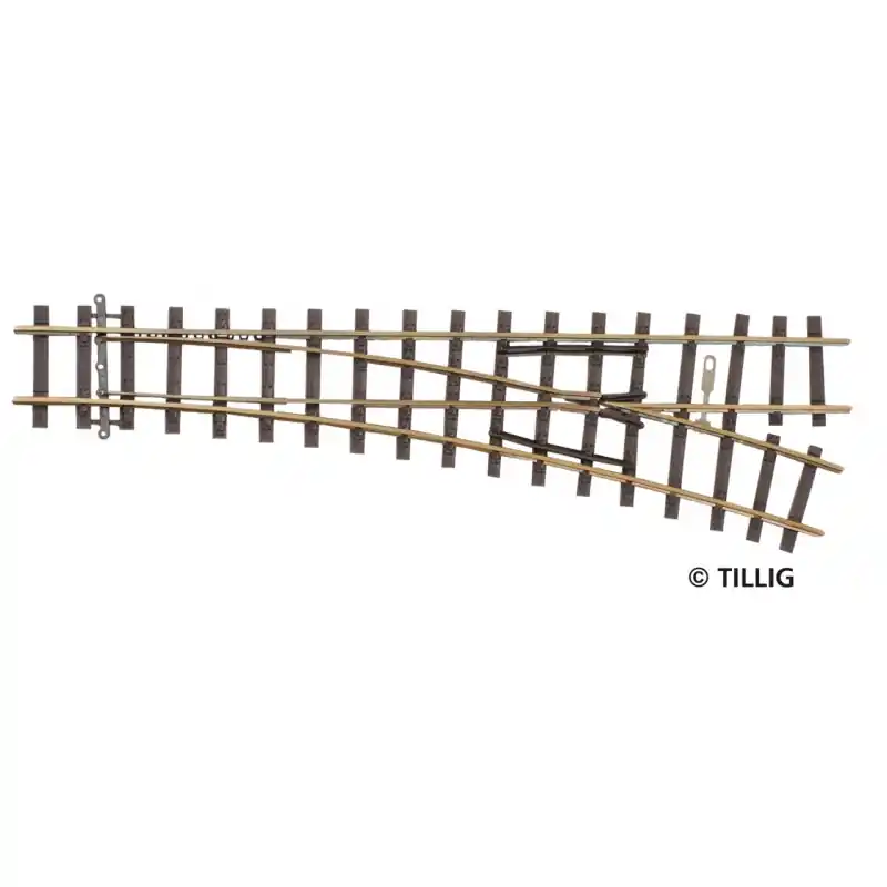 Úzkorozchodná výhybka pravá, úhel 18°, R 490 mm, délka 155 mm, H0m, Tillig 85631 Tovární Cena