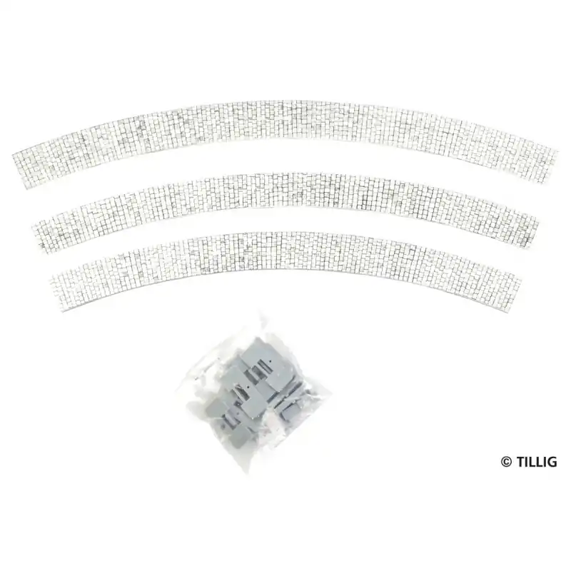 Super Cena Povrch komunikace s dlažbou, oblouk, R 250 mm, 45°, 3 kusy, tramvajové kolejivo Luna, TT/H0m, Tillig 87346