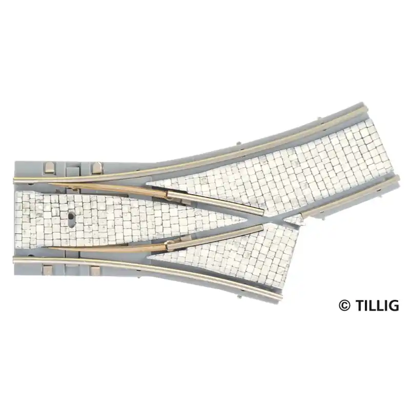 Výhodná Nabídka Oboustranná výhybka levá s dlažbou, R 204/250 mm, tramvajové kolejivo Luna, TT/H0m, Tillig 87143