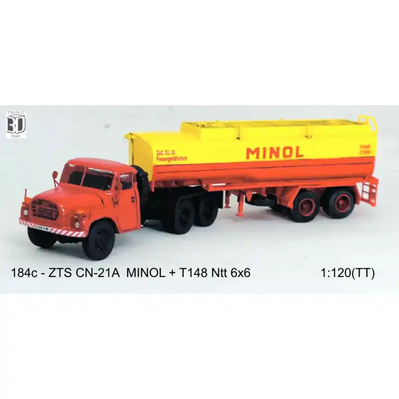 Nízká Cena Stavebnice, tahač T148 6×6 + cisternový návěs ZTS CN-21A, DDR – Minol, TT, Štěpnička 184c