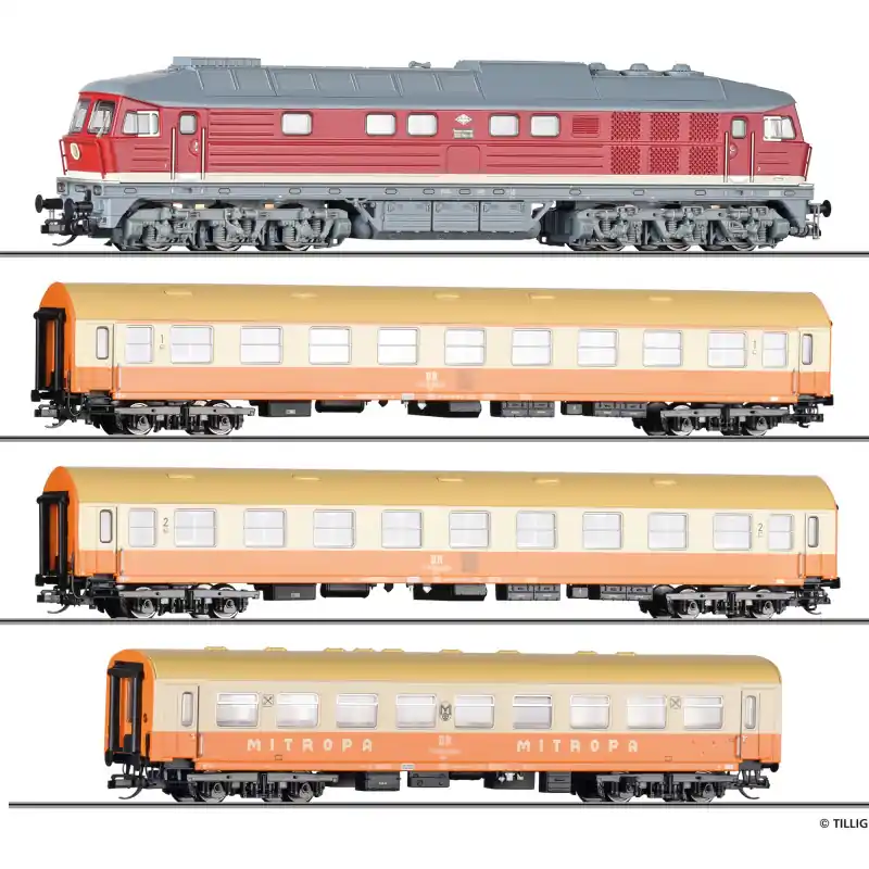 Objednat Nyní Set osobního vlaku „Städteexpress“ s lokomotivou BR 132, DR, IV. epocha, digitální verze, TT, Tillig 01214