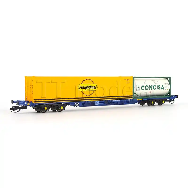 Akční Cena Kontejnerový vůz Touax KFA se dvěma kontejnery (1x 20´+1x 40´), VI. epocha, TT, Hornby TT6031