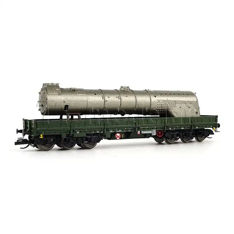 Nízkostěnný pracovní vůz Samms 4860, DR, ložený kotlem lokomotivy BR 41 Reko ve stříbrné barvě, IV. epocha, TT, NPE 52064 Top Prodej