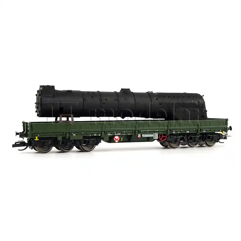 Originální Nízkostěnný pracovní vůz Samms 4860 depa Meiningen, DR, ložený kotlem lokomotivy BR 41 Reko, IV. epocha, TT, NPE 52061