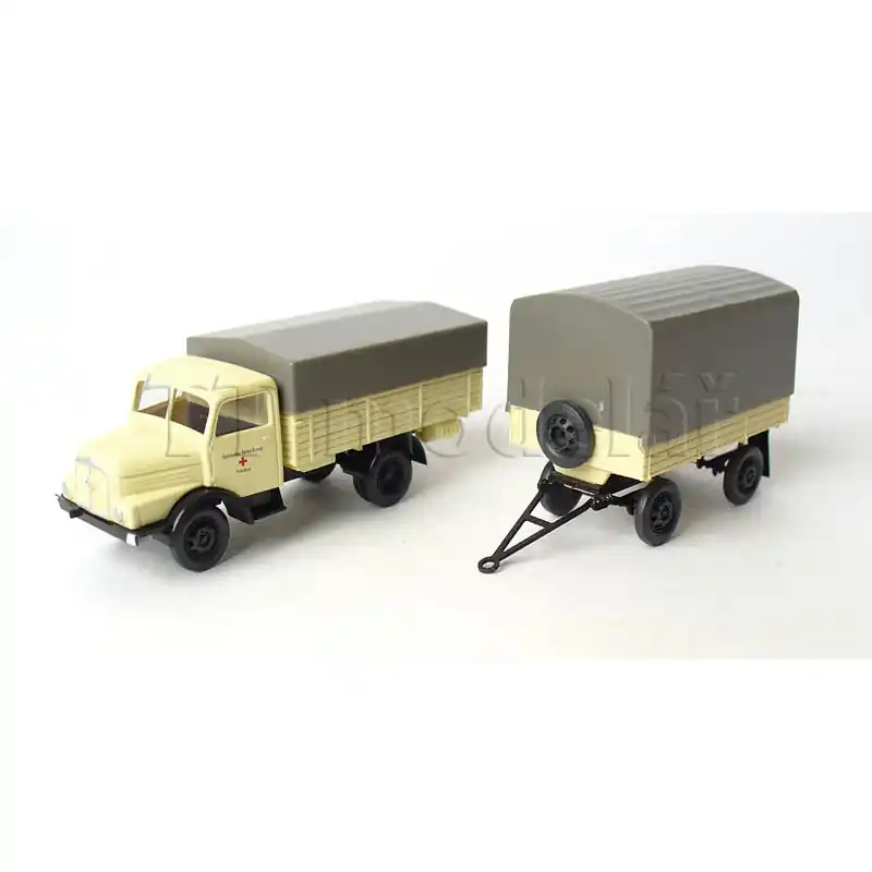 Kup Teď Nákladní auto H3A s vysokou korbou a plachtou, s přívěsem, „Deutsches Rotes Kreuz“, TT, DOPRODEJ, Tillig 19014