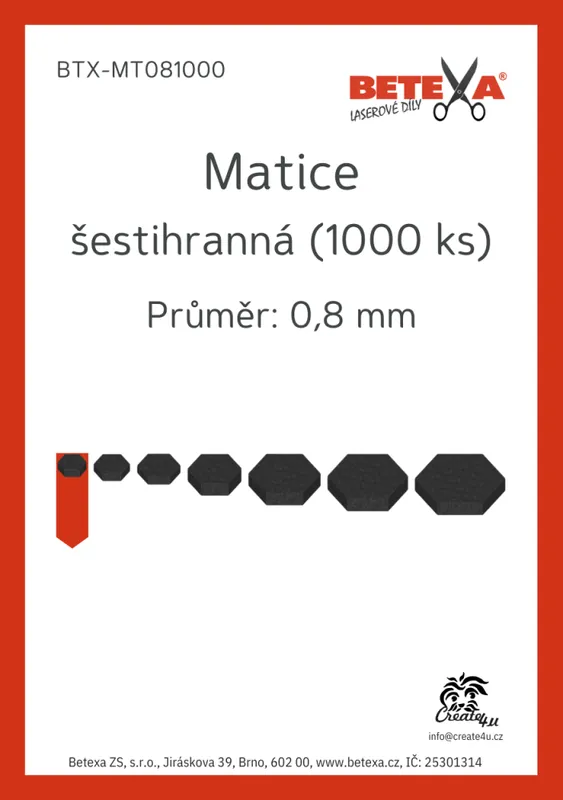 Matice šestihranná, 0,8mm, 1000ks Ihned K Objednání