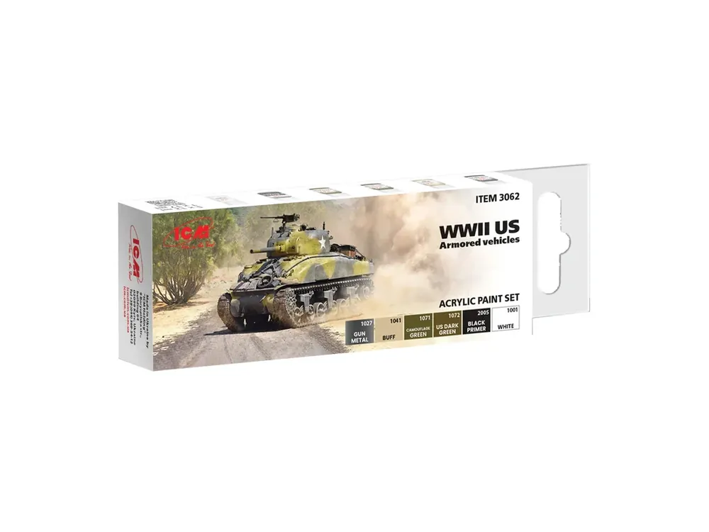 Sada akrylových barev ICM - WWII US Armored vehicles 6x12ml Bezpečná Platba