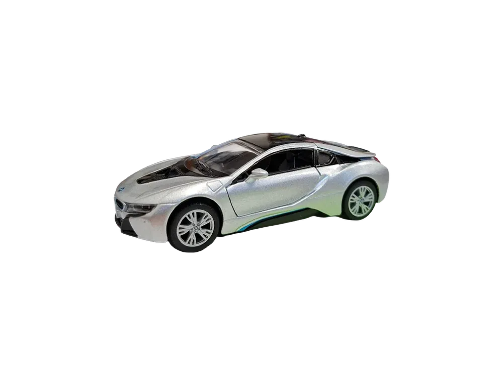 BMW i8 Car Pullback Metal Silver 1/36 Ověřený