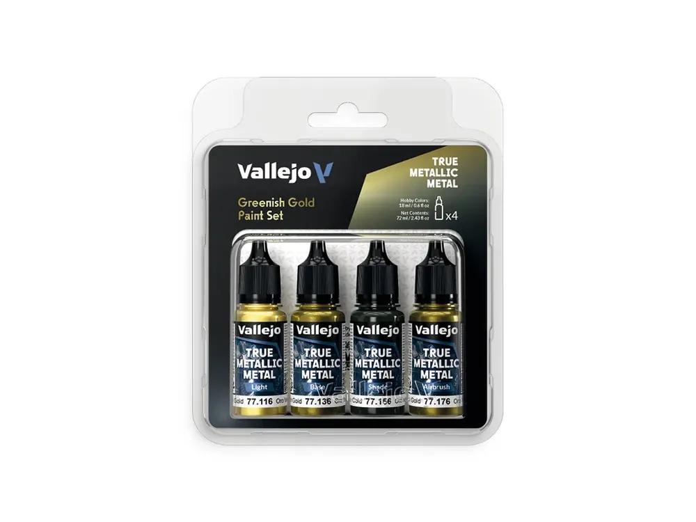Časově Omezené Sada akrylových barev Vallejo True Metallic Metal - Greenish Gold 4x18ml