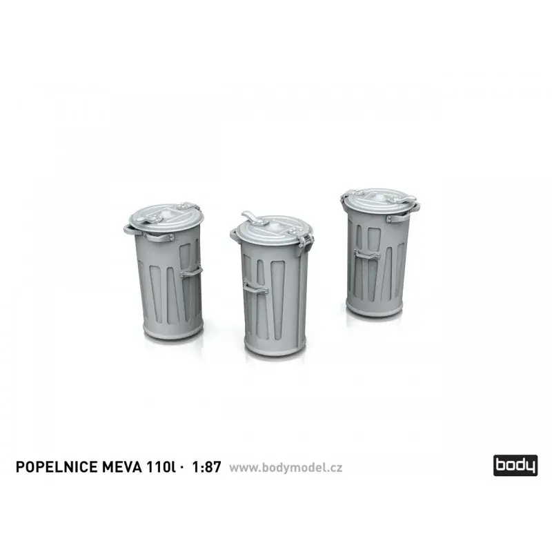 H0 – Popelnice Meva 110l, 6ks, resin, nesestavená stavebnice Top Prodej