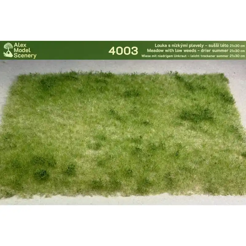 Louka s nízkými plevely - sušší léto (travní foliáž Alex Model Scenery 4003) Akční Cena