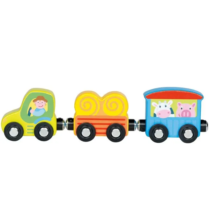 Omezená Nabídka Vláčkodráha auto - Traktor s vagónky dřevěný (Goki)