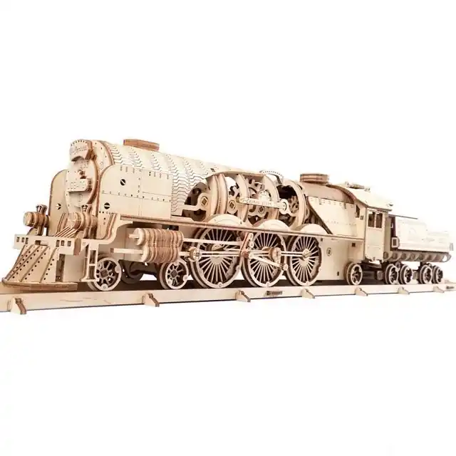 Akce 3D mechanický model - Lokomotiva V-Express s vagónem (Ugears)