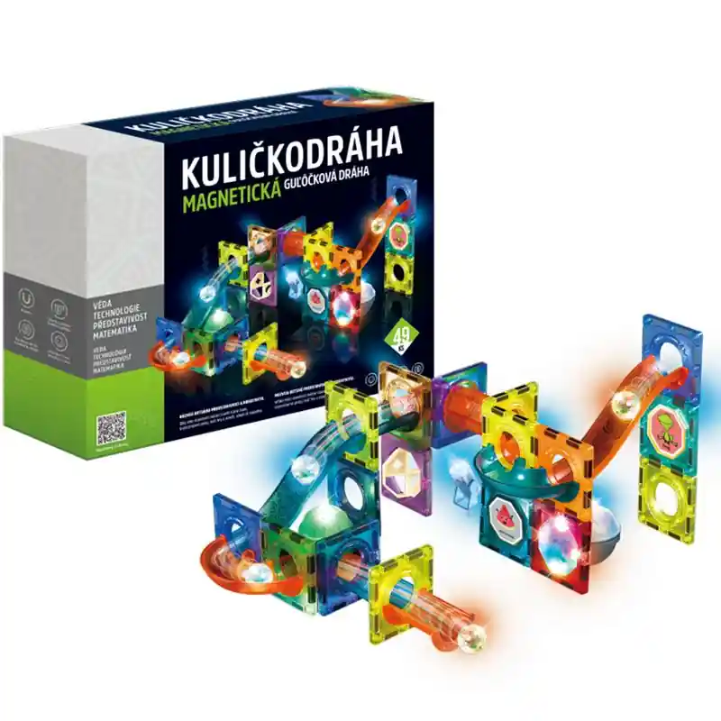 Autentický Magnetická stavebnice - Kuličkodráha se světlem, 49 dílků (Alltoys)