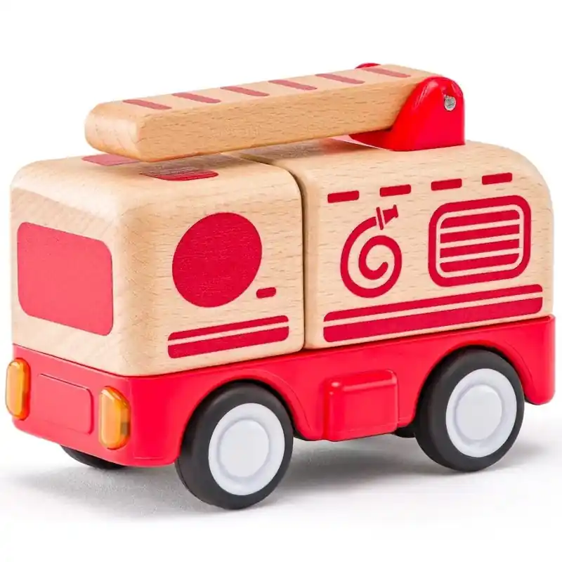 Akční Cena Auto - Dřevo-plast, Hasič se zvuky a světlem na setrvačník (Woody)