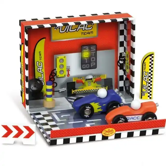 Auto - Set dřevěný v boxu, Závodní dráha (Vilac) Nejprodávanější