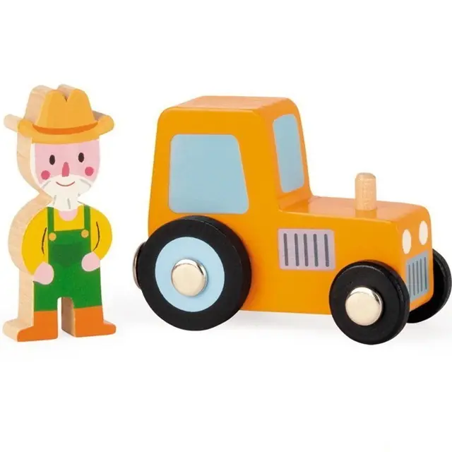 Auto - Set dřevěný, Traktor s farmářem (Janod) Značkový