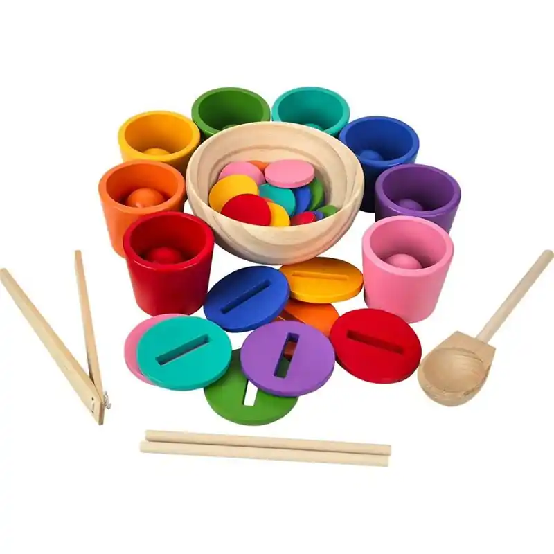 Didaktická pomůcka - Duhové kuličky, mince a kalíšky, 8 barev (2Kids Toys) Autentický
