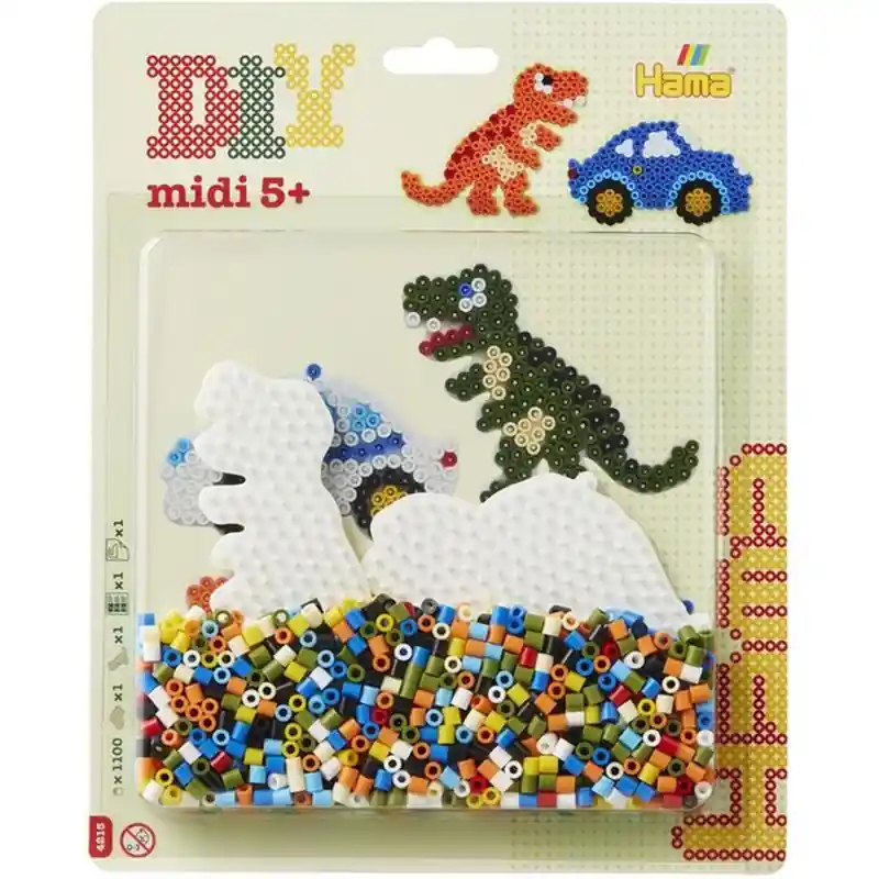 Autentický Hama zažehlovací korálky - MIDI Blistr, 450ks Auto a dinosaurus