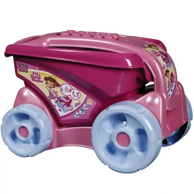 Mega Bloks - Vozík s maxi koskami (růžový), 20ks Tovární Cena