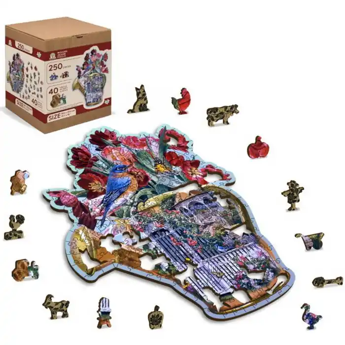 Puzzle dřevěné - Konev s květinami, L 250 dílků (Wooden City) Vysoce Kvalitní