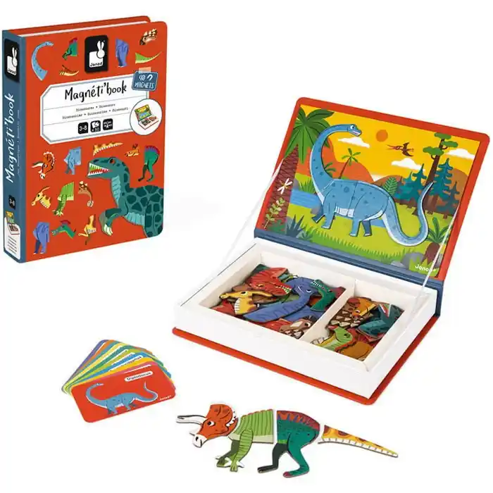 Levný Puzzle magnetické - Kniha, Dinosauři (Janod)