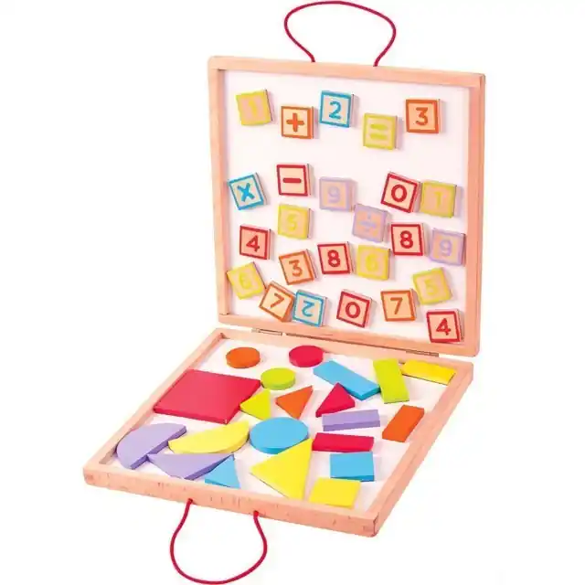Sezónní Sleva Puzzle magnetické - Magnetický kufřík s čísly a tvary (Bigjigs)