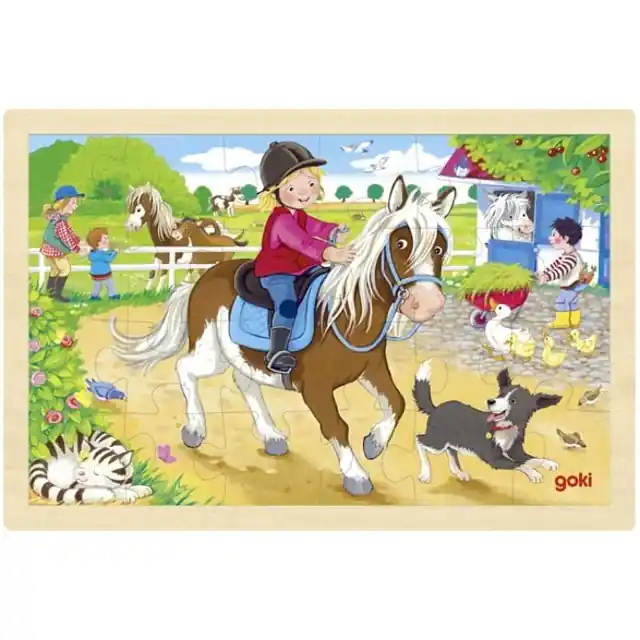 Puzzle na desce - Dvůr s poníky, 24ks (Goki) Akční Nabídka
