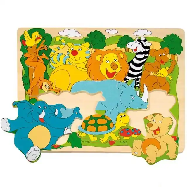 Oblíbený Puzzle na desce - Tvarové, Africká zvířátka, 10ks (Woody)