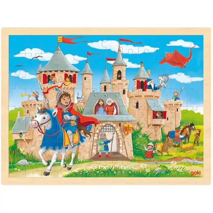 Puzzle na desce - Velké A3, Rytířský hrad, 96ks (Goki) Speciální Cena