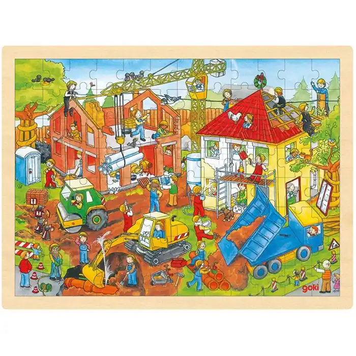 Puzzle na desce - Velké A3, Staveniště, 96ks (Goki) Cenová Bomba