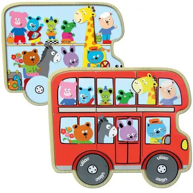 Zlevněný Puzzle odkrývací - Autobus se zvířátky (Vilac)