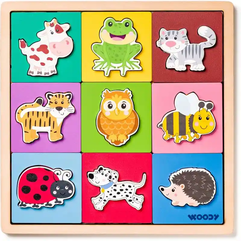 Akční Cena Puzzle pro nejmenší - Na desce, Zvířátka tvary-barvy (Woody)