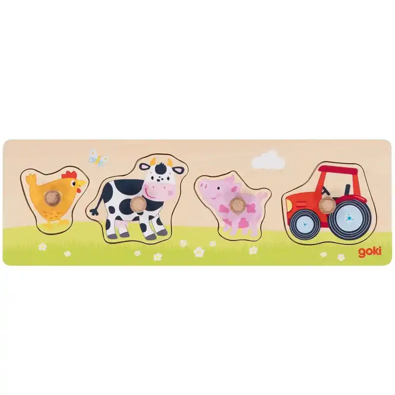 Vrácení Zdarma Puzzle pro nejmenší - Úchyt, Na vesnici, 4ks (Goki)