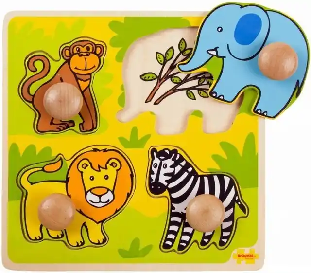 Vrácení Zdarma Puzzle pro nejmenší - Úchyt, Safari, 4ks (Bigjigs)