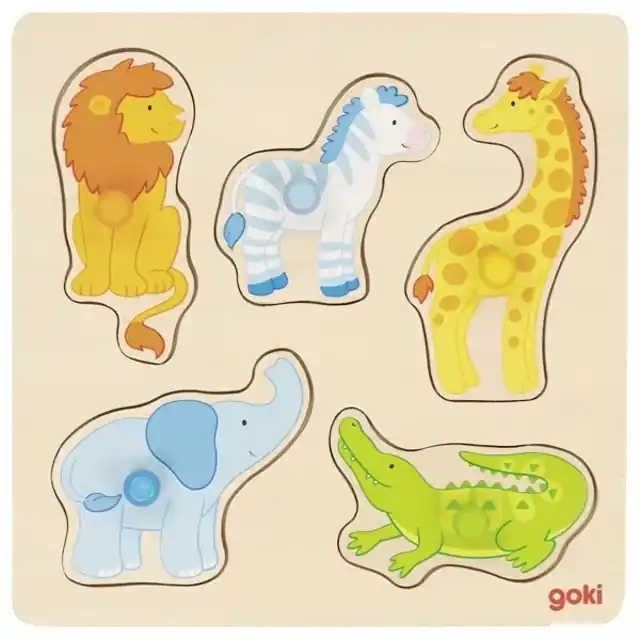 Puzzle pro nejmenší - Úchyt, Safari, 5ks (Goki) Originální