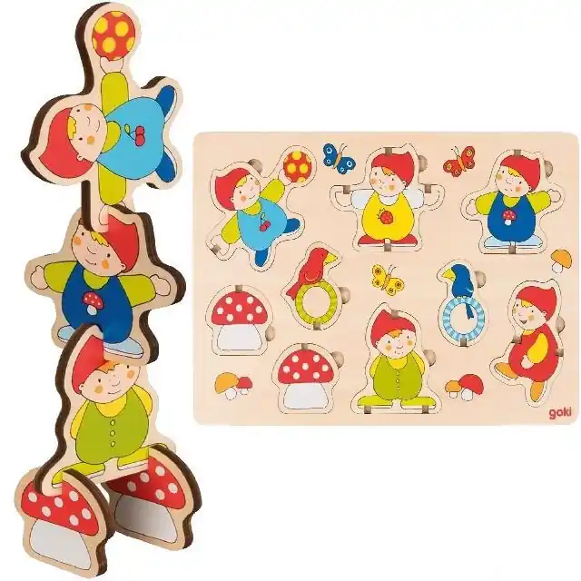 Puzzle vkládací - Balanční trpaslíci, 9ks (Goki) Levný