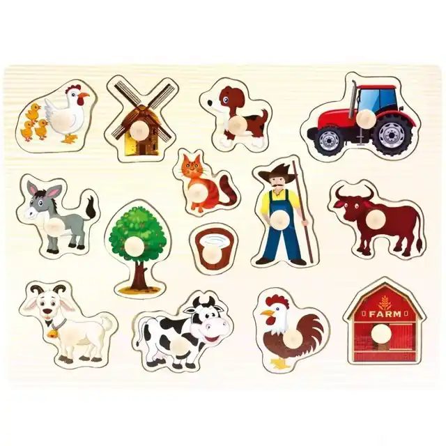 Autentický Puzzle vkládací - Farma, 14ks (Bino)