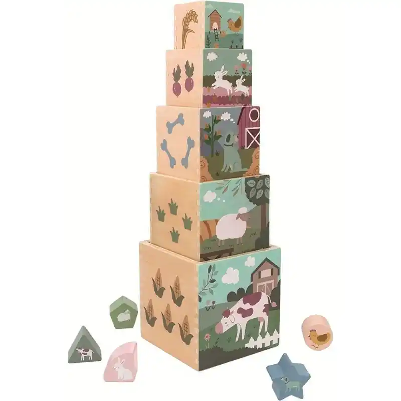 Pyramida - Věž z 5 kostek, Farma dřevěná (2Kids Toys) Levný