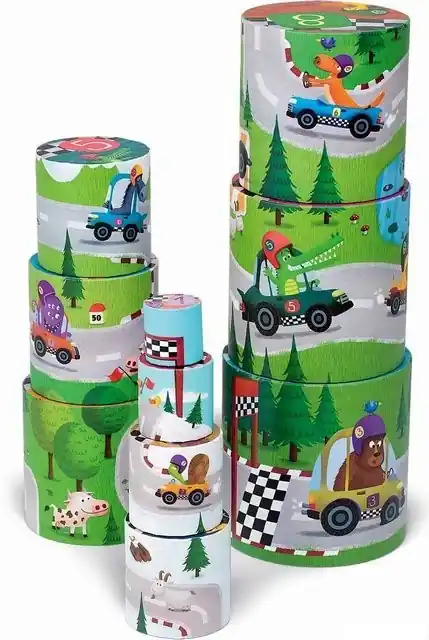 Pyramida z kartónu - Závodní okruh, 10 válců (Janod) Cenově Výhodný