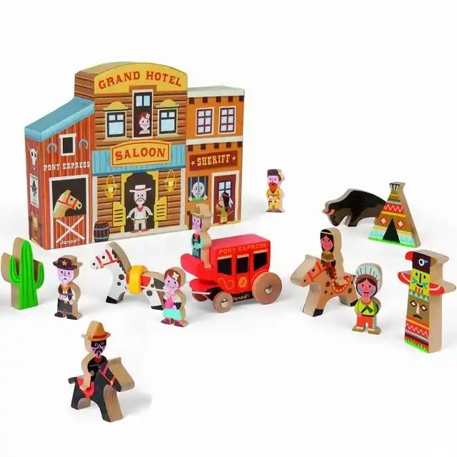 Ověřený Vláčkodráha tématický set - Story Box Divoký západ (Janod)