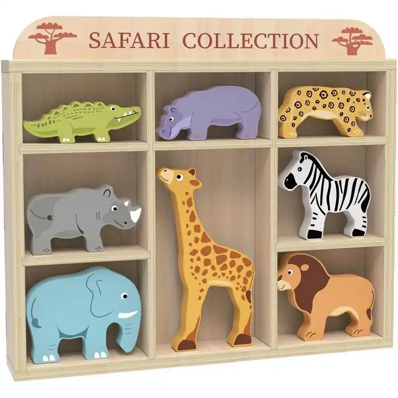 Zvířátka dřevěné - Sada v uložném boxu Safari, 8ks (2Kids Toys) Super Cena