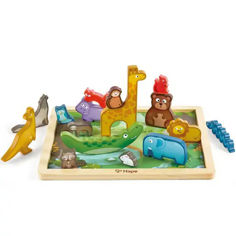 Zvířátka dřevěné - Zvířecí králoství na desce (Hape) Akční Nabídka